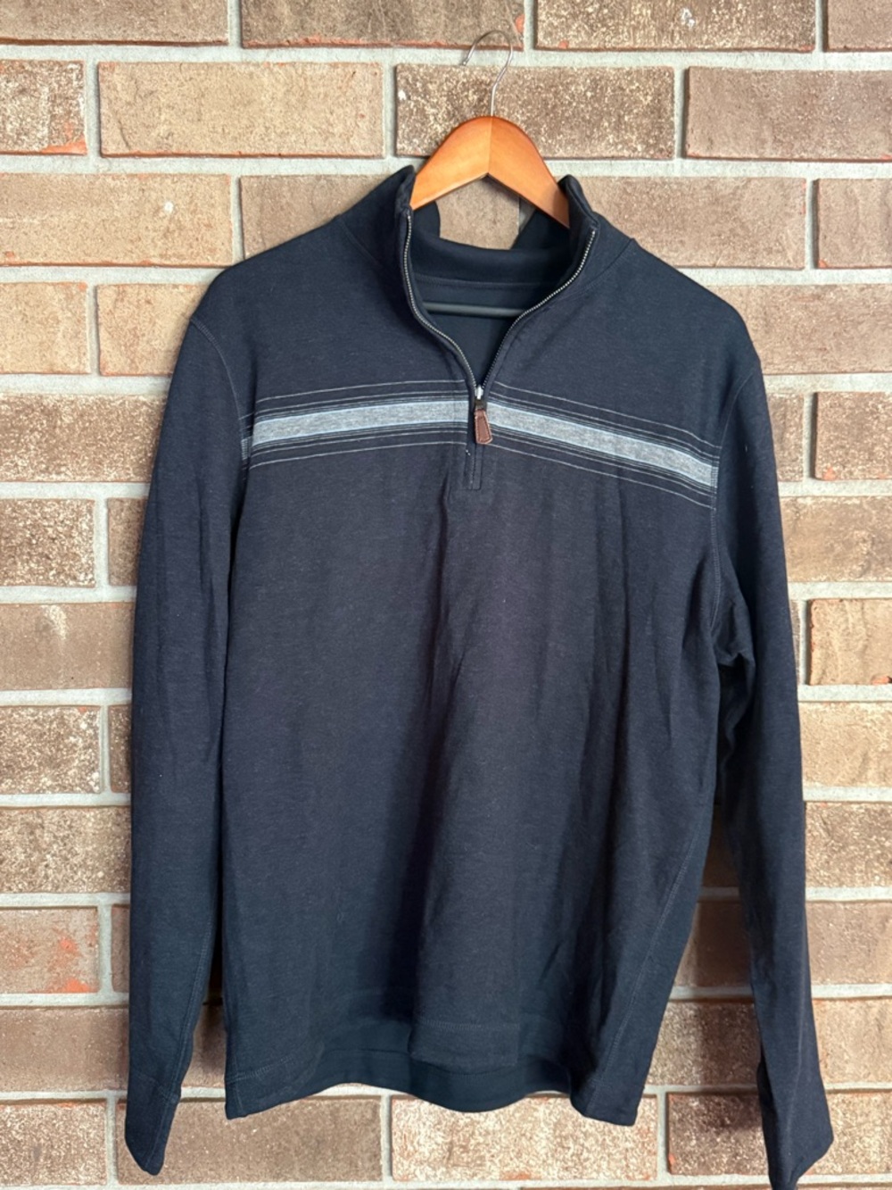 Banana Republic Black Quarter-Zip Sweater with Gray Chest Stripe
